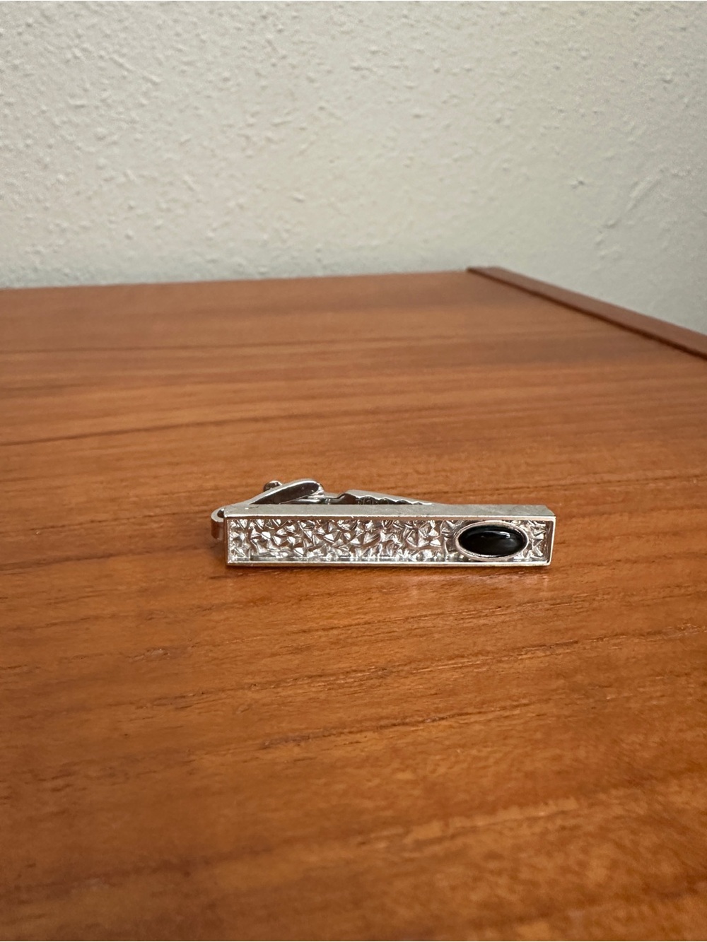 Silver Tone Tie Bar with Black Accent - Men's Accessory